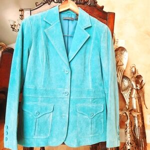 NWT Suede leather Jacket. LizClaiborne, blue, turquoise.S/M